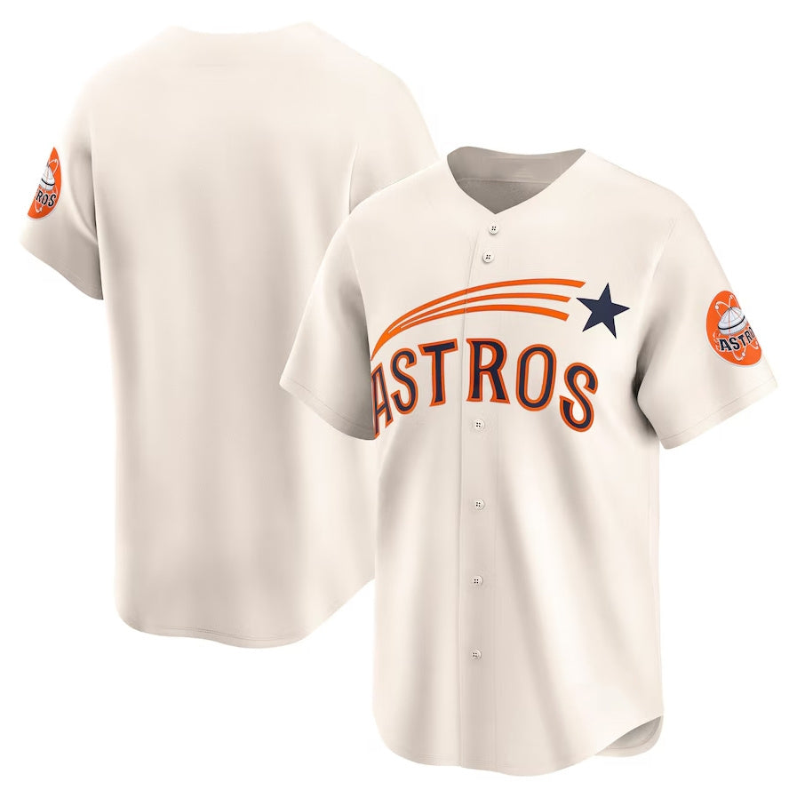Houston Astros Throwback Cooperstown Collection Limited Jersey - Cream Stitched Baseball Jersey baseball jersey product view 1