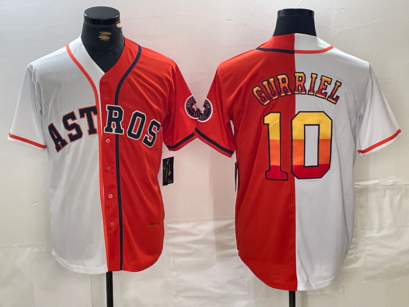 Houston Astros #10 Yuli Gurriel White Orange Split Stitched Baseball Jersey baseball jersey product view 1