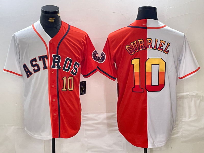 Houston Astros #10 Yuli Gurriel White Orange Split Stitched Baseball Jersey baseball jersey product view 1