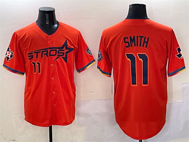 Houston Astros #11 Cam Smith Orange 2025 City Connect With Texas Patch Limited Stitched Baseball Jersey baseball jersey product view 1