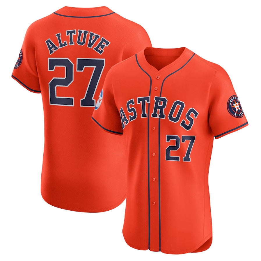 Houston Astros #27 Jose Altuve Alternate Elite Sponsor Patch Player Jersey - Orange Stitched Baseball Jersey baseball jersey product view 1