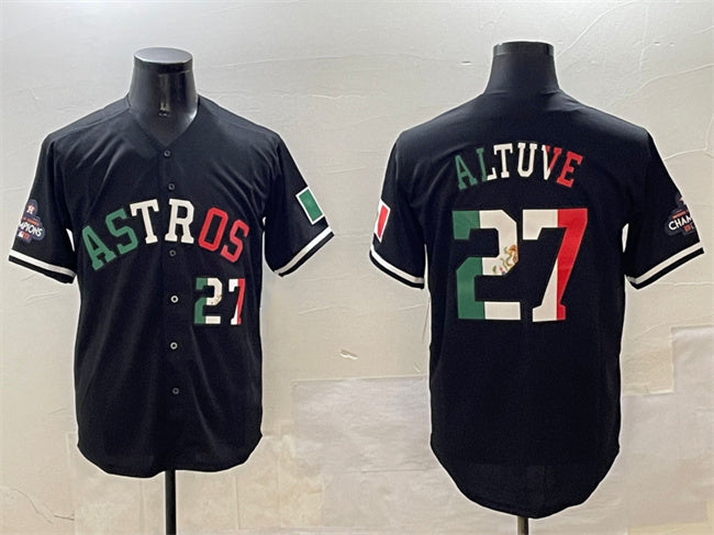 Houston Astros #27 Jose Altuve Black Mexico With World Serise Champions Patch Cool Base Stitched Baseball Jersey baseball jersey product view 1