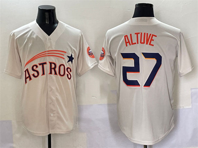 Houston Astros #27 Jose Altuve Cream Throwback Cooperstown Collection Limited Stitched Baseball Jersey baseball jersey product view 1