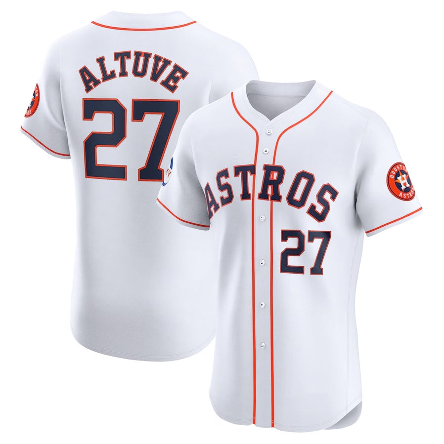 Houston Astros #27 Jose Altuve Home Elite Sponsor Patch Player Jersey - White Stitched Baseball Jersey baseball jersey product view 1