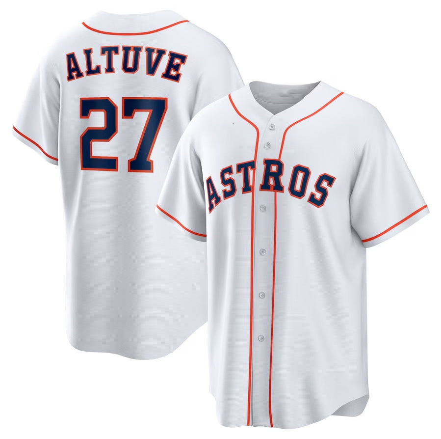 Houston Astros #27 Jose Altuve Home Replica Player Name Jersey - White Stitched Baseball Jersey baseball jersey product view 1