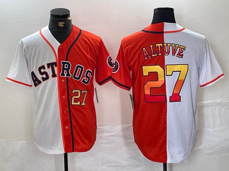 Houston Astros #27 Jose Altuve Number White Orange Split Stitched Baseball Jersey baseball jersey product view 1