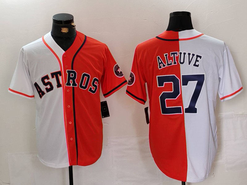 Houston Astros #27 Jose Altuve White Orange Blue Number Split Stitched Baseball Jersey baseball jersey product view 1