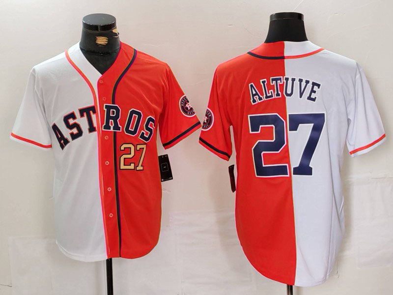 Houston Astros #27 Jose Altuve White Orange Blue Number Split Stitched Baseball Jerseys baseball jersey product view 1