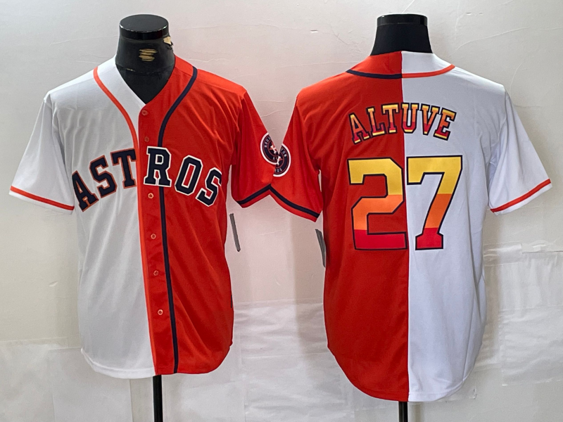 Houston Astros #27 Jose Altuve White Orange Split Stitched Baseball Jersey baseball jersey product view 1