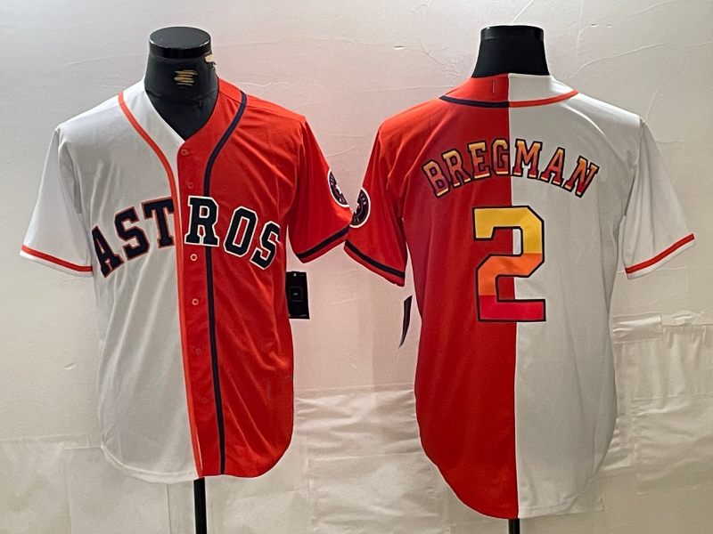 Houston Astros #2 Alex Bregman White Orange Split Stitched Baseball Jersey baseball jersey product view 1