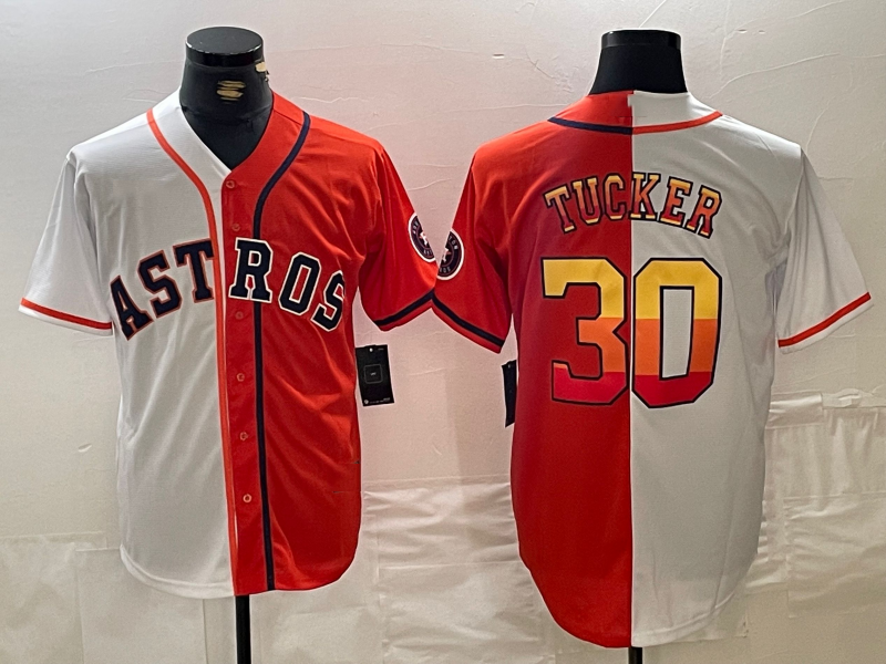 Houston Astros #30 Kyle Tucker White Orange Split Stitched Baseball Jersey baseball jersey product view 1