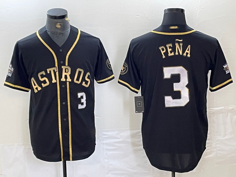 Houston Astros #3 Jeremy Pena Black Gold Player Number Cool Base Baseball Jerseys baseball jersey product view 1