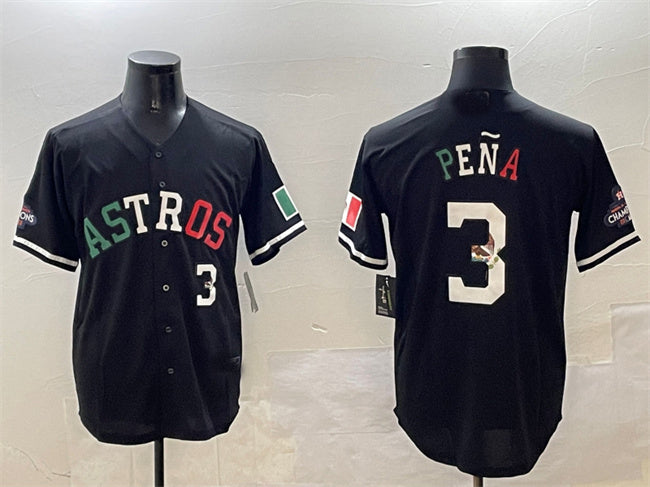 Houston Astros #3 Jeremy Pena Black Mexico With World Serise Champions Patch Cool Base Stitched Baseball Jersey baseball jersey product view 1