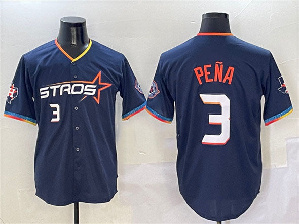 Houston Astros #3 Jeremy Pena Navy 2025 City Connect With Texas Patch Limited Stitched Baseball Jersey baseball jersey product view 1