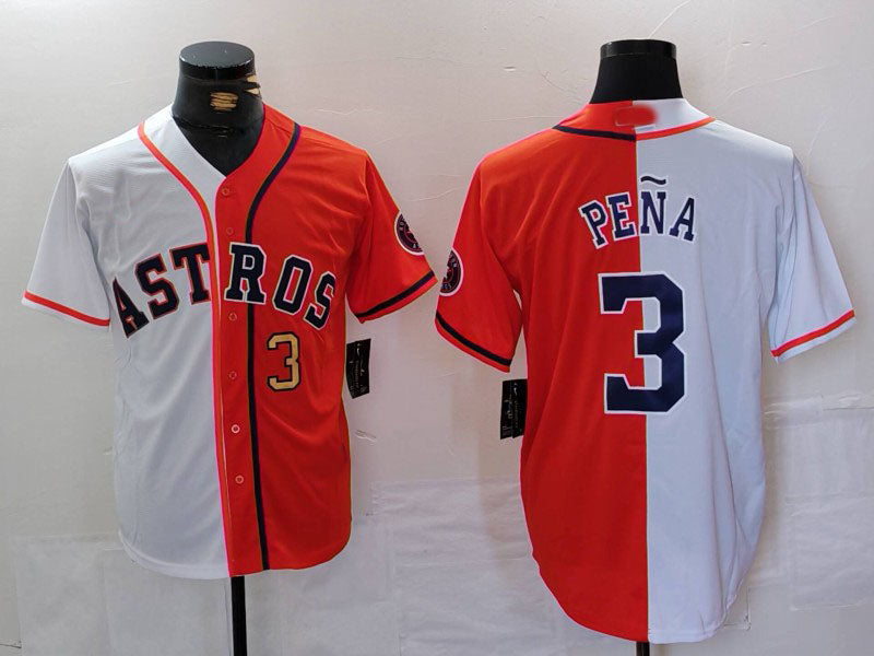 Houston Astros #3 Jeremy Pena Number White Orange Split Stitched Baseball Jersey baseball jersey product view 1