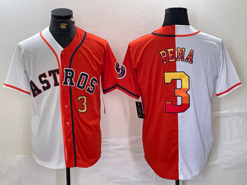 Houston Astros #3 Jeremy Pena Number White Orange Split Stitched Baseball Jersey baseball jersey product view 1