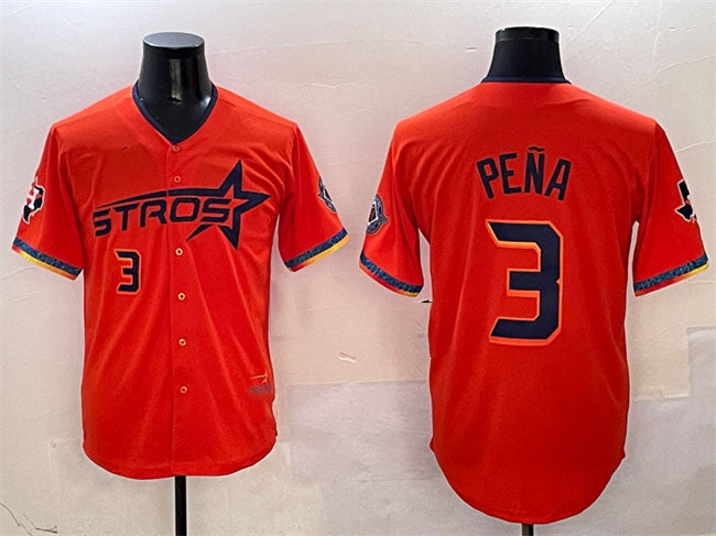 Houston Astros #3 Jeremy Pena Orange 2025 City Connect With Texas Patch Limited Stitched Baseball Jersey baseball jersey product view 1