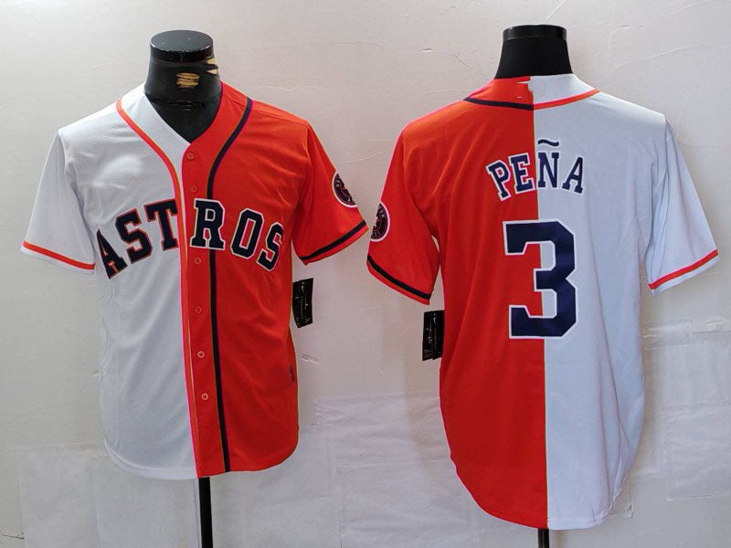 Houston Astros #3 Jeremy Pena White Orange Split Stitched Baseball Jersey baseball jersey product view 1
