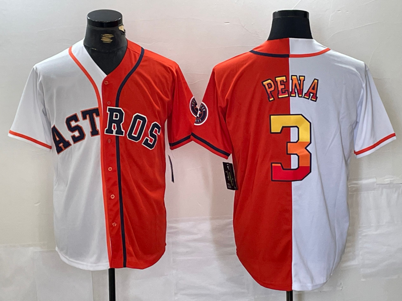 Houston Astros #3 Jeremy Pena White Orange Split Stitched Baseball Jersey baseball jersey product view 1