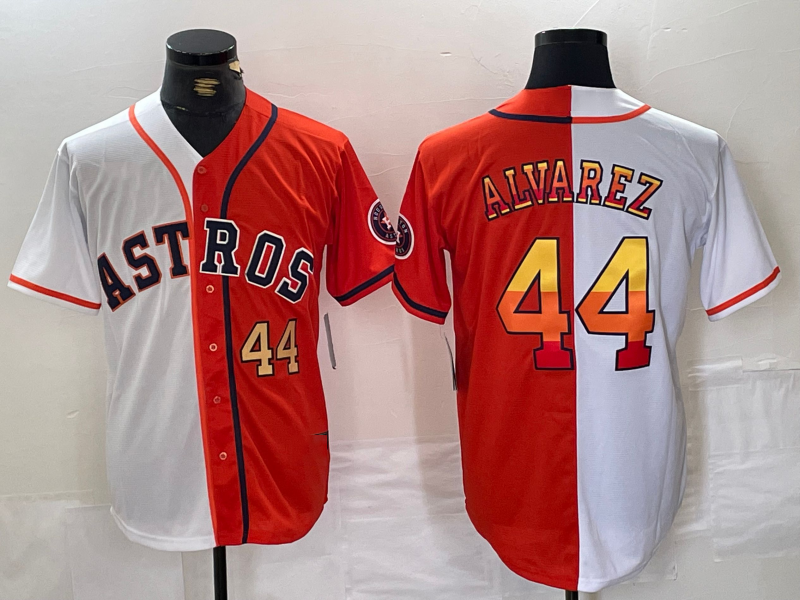 Houston Astros #44 Yordan Alvarez Number White Orange Split Stitched Baseball Jersey baseball jersey product view 1