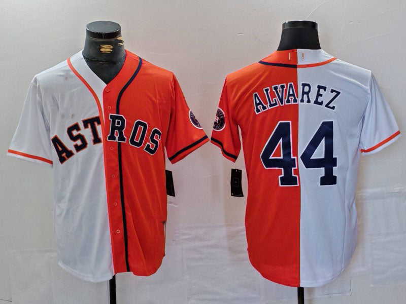 Houston Astros #44 Yordan Alvarez White Orange Split Stitched Baseball Jersey baseball jersey product view 1