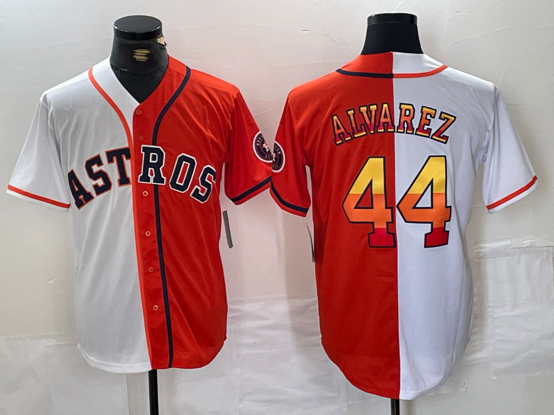Houston Astros #44 Yordan Alvarez White Orange Split Stitched Baseball Jersey baseball jersey product view 1