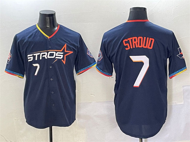 Houston Astros #7 C.J. Stroud Navy 2025 City Connect With Texas Patch Limited Stitched Baseball Jersey baseball jersey product view 1