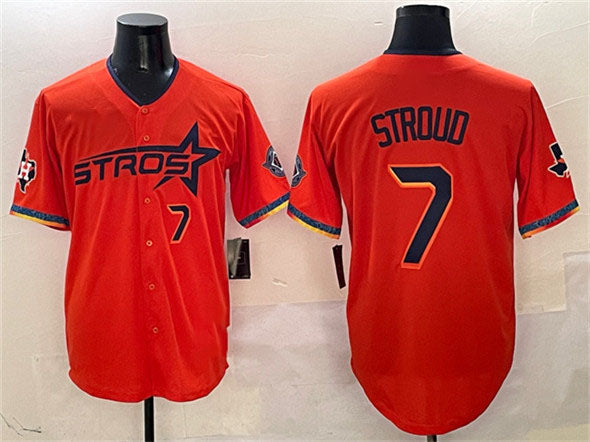 Houston Astros #7 C.J. Stroud Orange 2025 City Connect With Texas Patch Limited Stitched Baseball Jersey baseball jersey product view 1