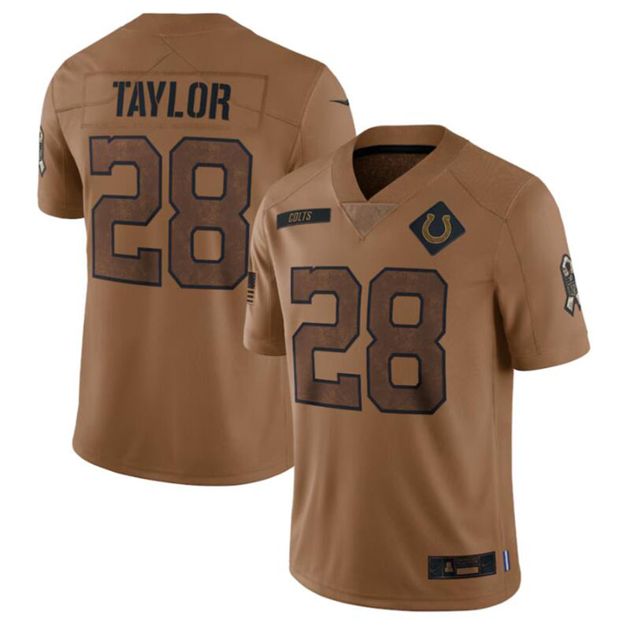 IN.Colts #28 Jonathan Taylor Player Brown Salute To Service Limited Football Jerseys football jersey product view 2