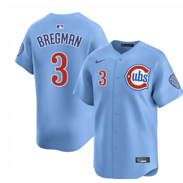 Alex Bregman Chicago Cubs Jersey - Light Blue baseball jersey product view 1
