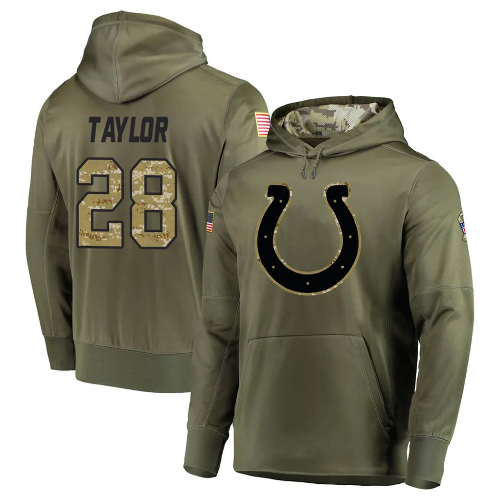 IN.Colts #28 Jonathan Taylor Player Olive Salute To Service Hoodies Football Jerseys football jersey product view 1