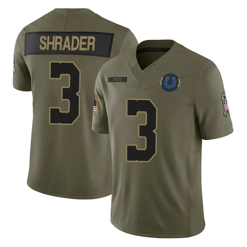 IN.Colts #3 Spencer Shrader Player Salute to Service Limited Olive Football Jerseys football jersey product view 1