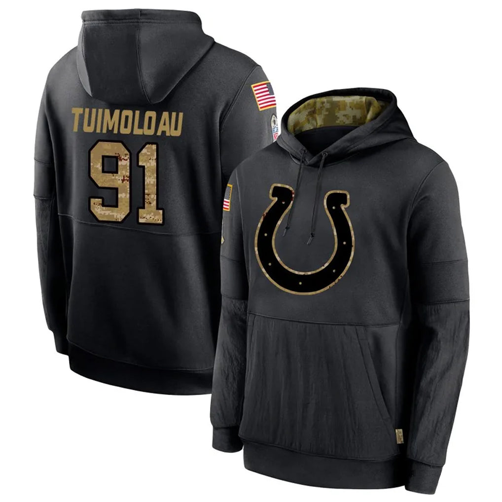 IN.Colts #91 JT Tuimoloau Player Salute to Service Black Pullover Hoodie Game Football Jerseys football jersey product view 1
