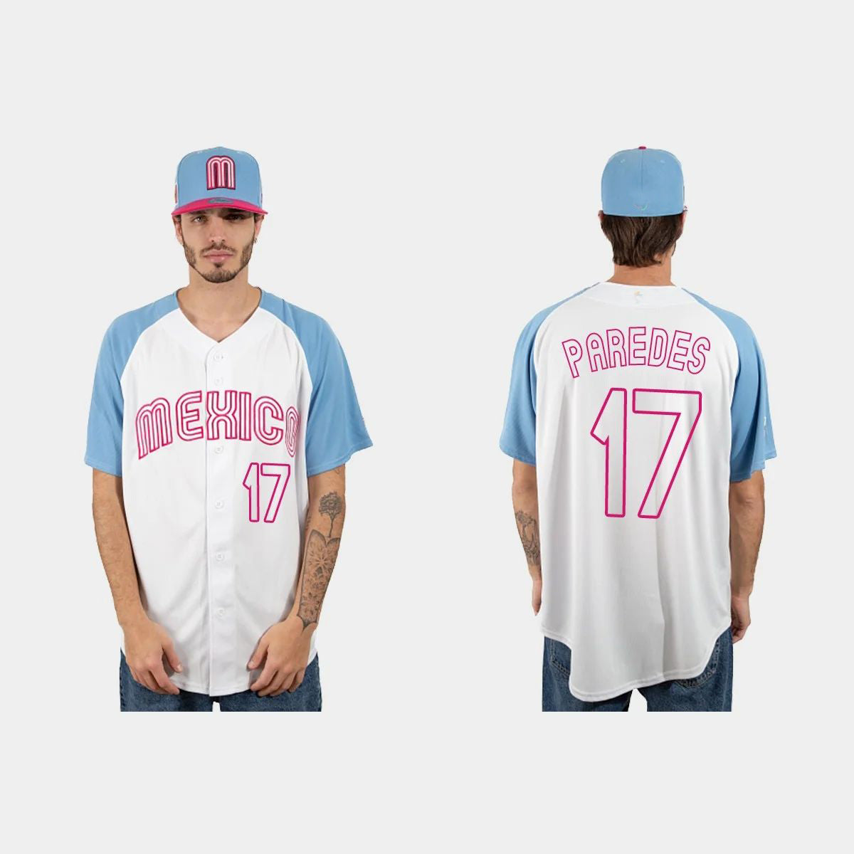 #17 ISAAC PAREDES MEXICO BASEBALL 2023 WORLD BASEBALL CLASSIC JERSEY ¨C WHITE BLUE Stitches Baseball Jerseys baseball jersey product view 1