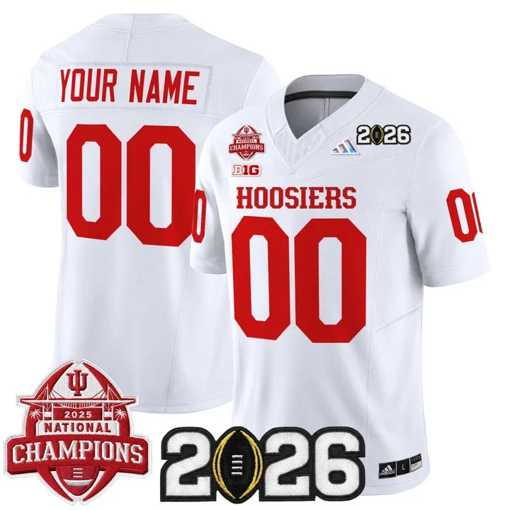 Custom Indiana Hoosiers 2025 National Champions & 2026 CFP Final Patch Jersey - White sports jersey product view 1