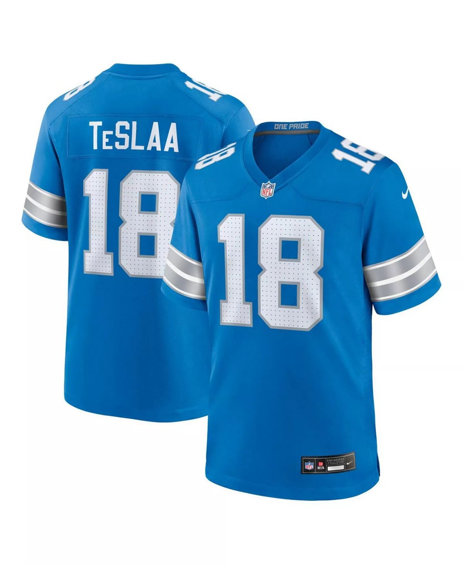 Isaac TeSlaa Detroit Lions Jersey - Blue football jersey product view 1