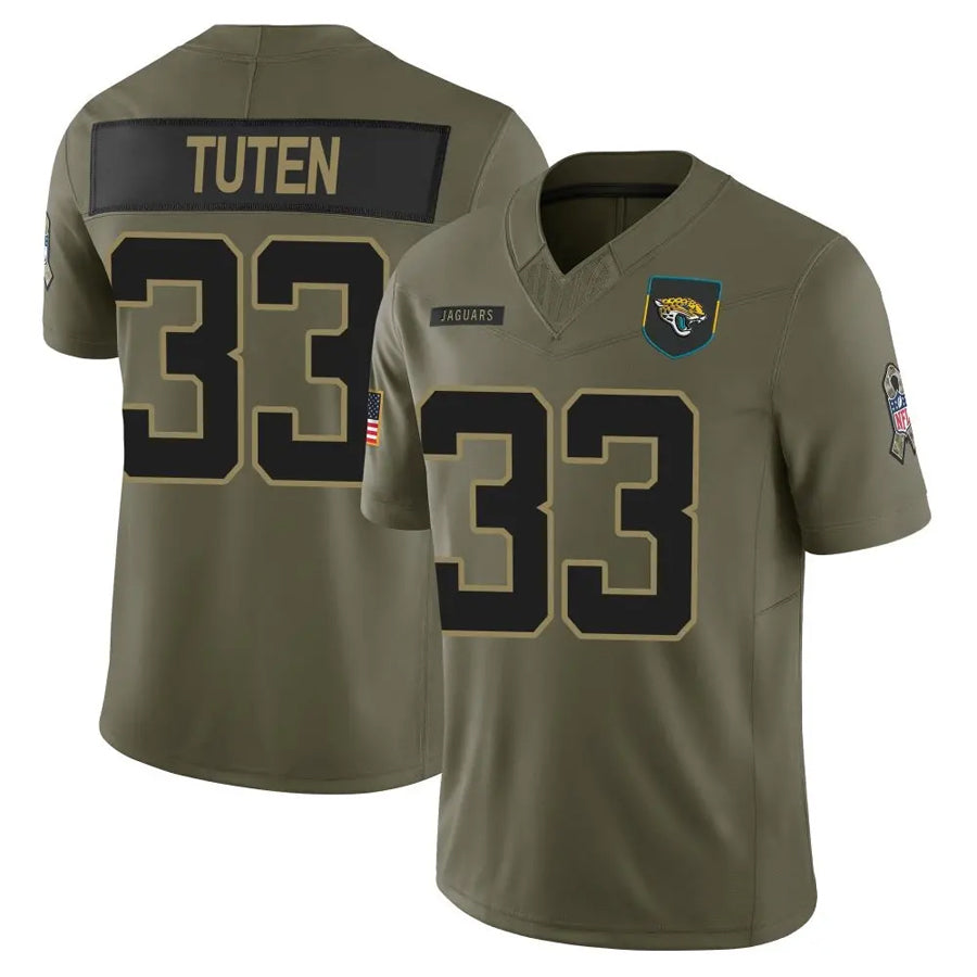 J.Jaguars #33 Bhayshul Tuten Player Olive Salute To Service Limited Football Jerseys football jersey product view 1