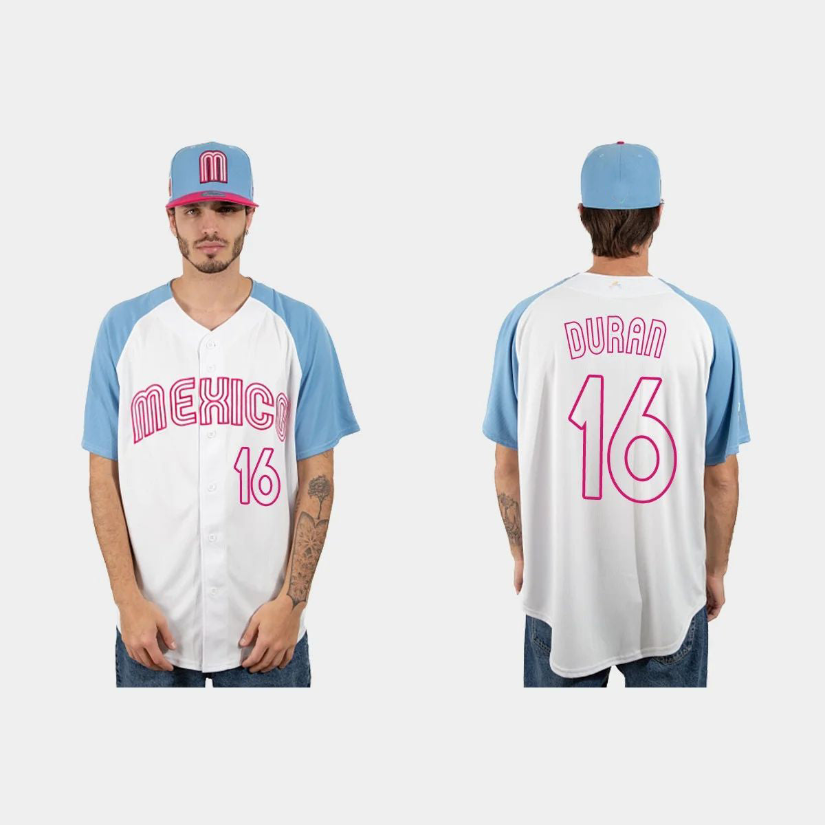 #16 JARREN DURAN MEXICO BASEBALL 2023 WORLD BASEBALL CLASSIC JERSEY ¨C WHITE BLUE Stitches Baseball Jerseys baseball jersey product view 1