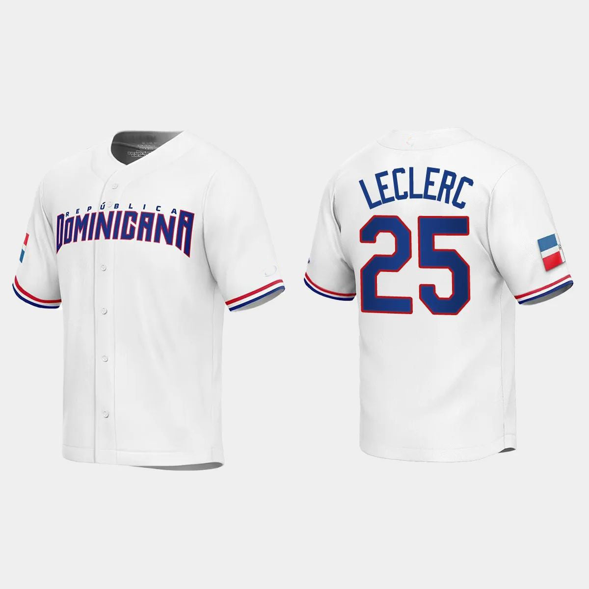 #25 JOSE LECLERC DOMINICAN REPUBLIC BASEBALL 2023 WORLD BASEBALL CLASSIC REPLICA JERSEY ¨C WHITE Stitches Baseball Jerseys baseball jersey product view 1