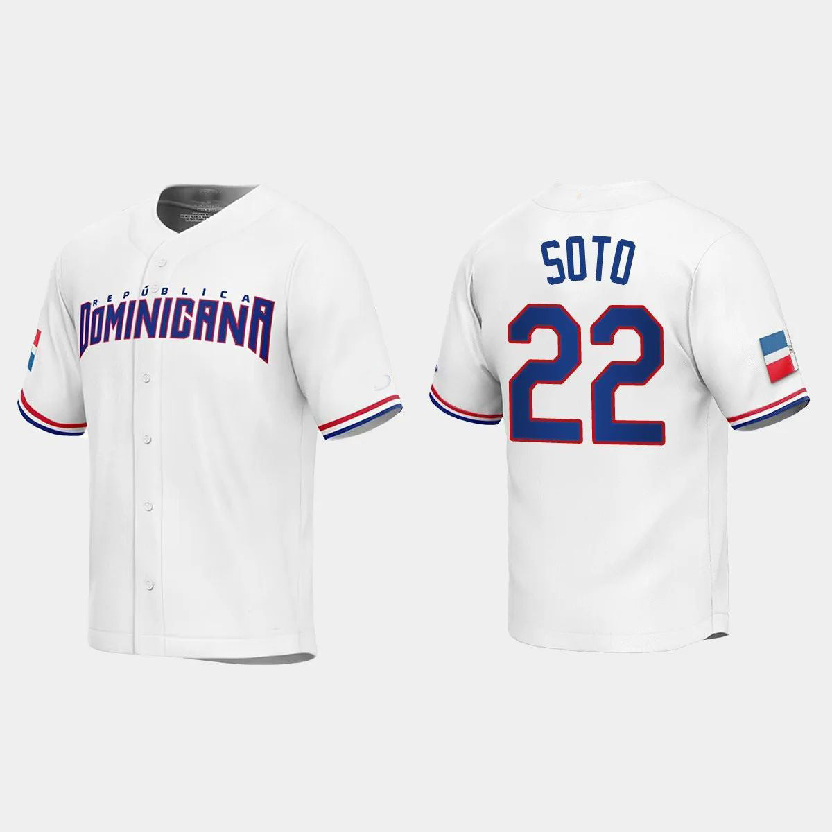 #22 JUAN SOTO DOMINICAN REPUBLIC BASEBALL 2023 WORLD BASEBALL CLASSIC REPLICA JERSEY ¨C WHITE Stitches Baseball Jerseys baseball jersey product view 1