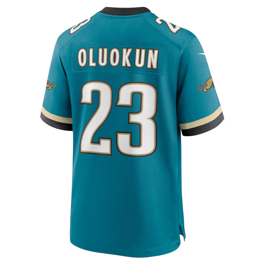 J.Jaguars #23 Foye Oluokun Prowler Throwback Player Game Jersey - Teal Football Jerseys football jersey product view 1