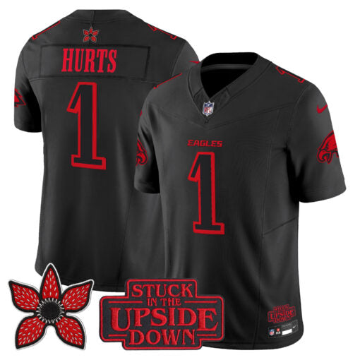 Jalen Hurts Philadelphia Eagles ‘Stranger Things Edition’ Jersey - Black football jersey product view 1