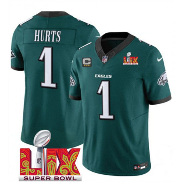 Jalen Hurts Philadelphia Eagles Super Bowl LIX Jersey - Midnight Green football jersey product view 1
