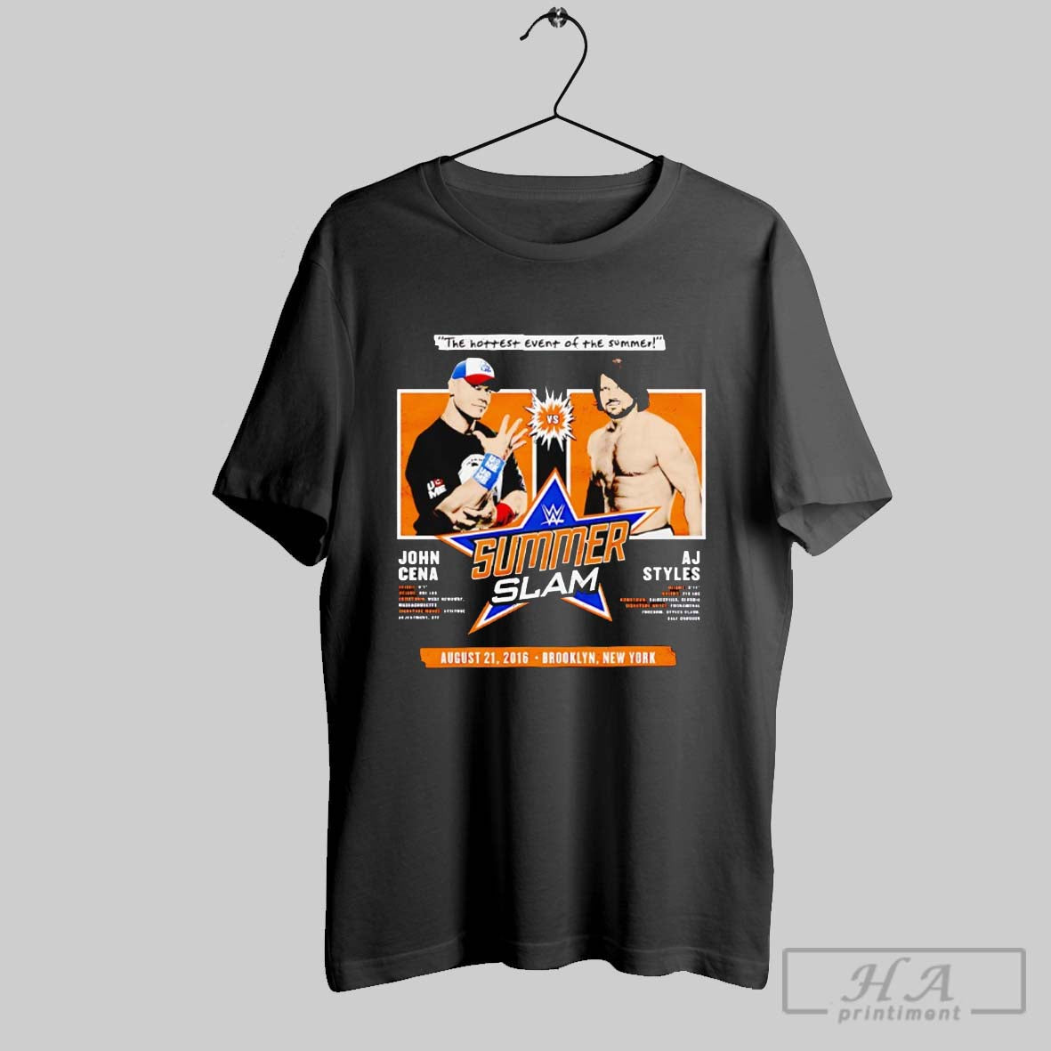 John Cena Vs Aj Styles Summerslam 2016 Match Poster - Adult & Kids T-Shirts, Sweatshirts & Hoodies apparel design preview 1