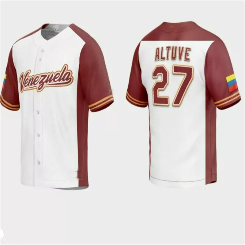 #27 Jose Altuve Venezuela Baseball 2023 World Baseball Classic Replica Jersey ¨C White Stitches Baseball Jerseys baseball jersey product view 1