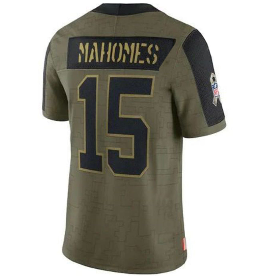 KC.Chiefs #15 Patrick Mahomes Olive Salute To Service Limited Player Game Football Jerseys football jersey product view 1