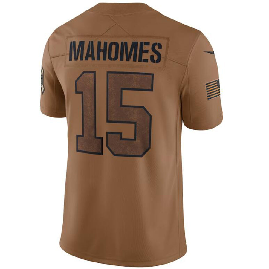 KC.Chiefs #15 Patrick Mahomes Player Brown 2023 Salute To Service Limited Football Jersey football jersey product view 1