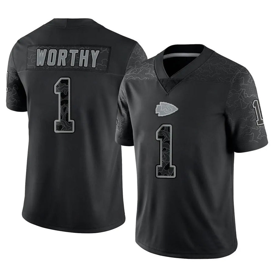 KC.Chiefs #1 Xavier Worthy Player Black RFLCTV Limited Football Jerseys football jersey product view 1