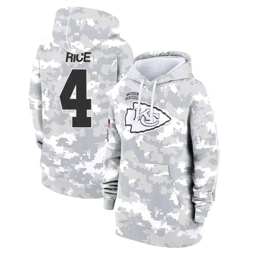 KC.Chiefs #4 Rashee Rice Player Arctic Camo Salute to Service Hoodies Football Jerseys football jersey product view 1