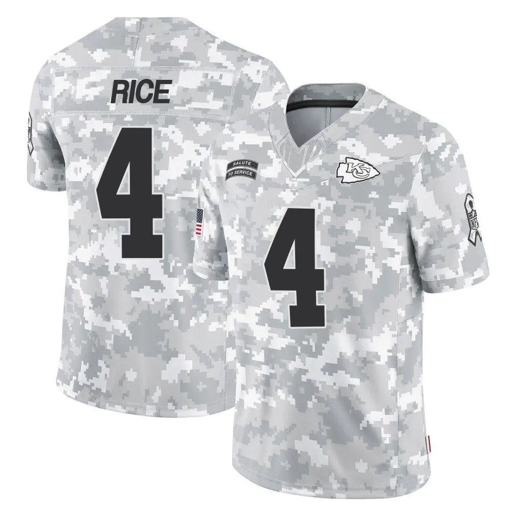KC.Chiefs #4 Rashee Rice Player Limited Arctic Camo Salute to Service Football Jerseys football jersey product view 1